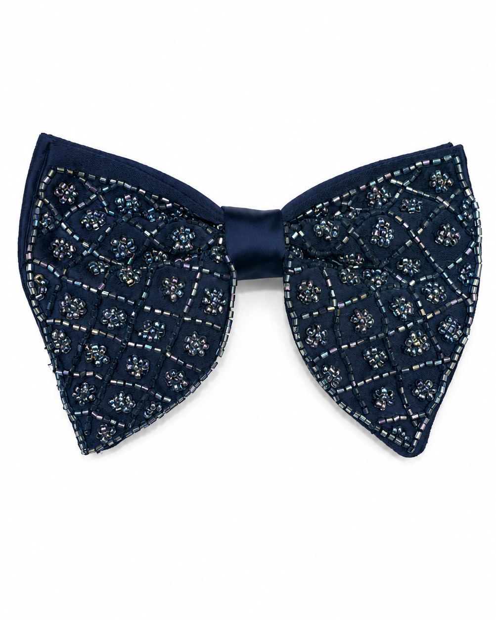 Blue Embroidered Satin Bowtie