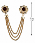 Golden Floral Brooch with Red Stones