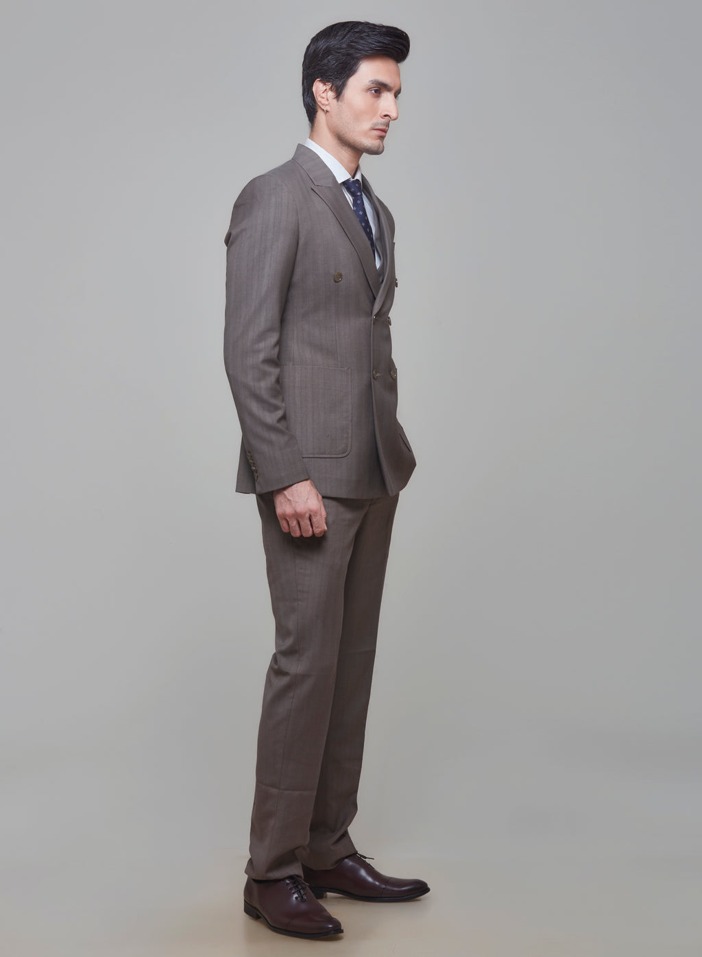 Khaki Beige Pinstripe DB Suit
