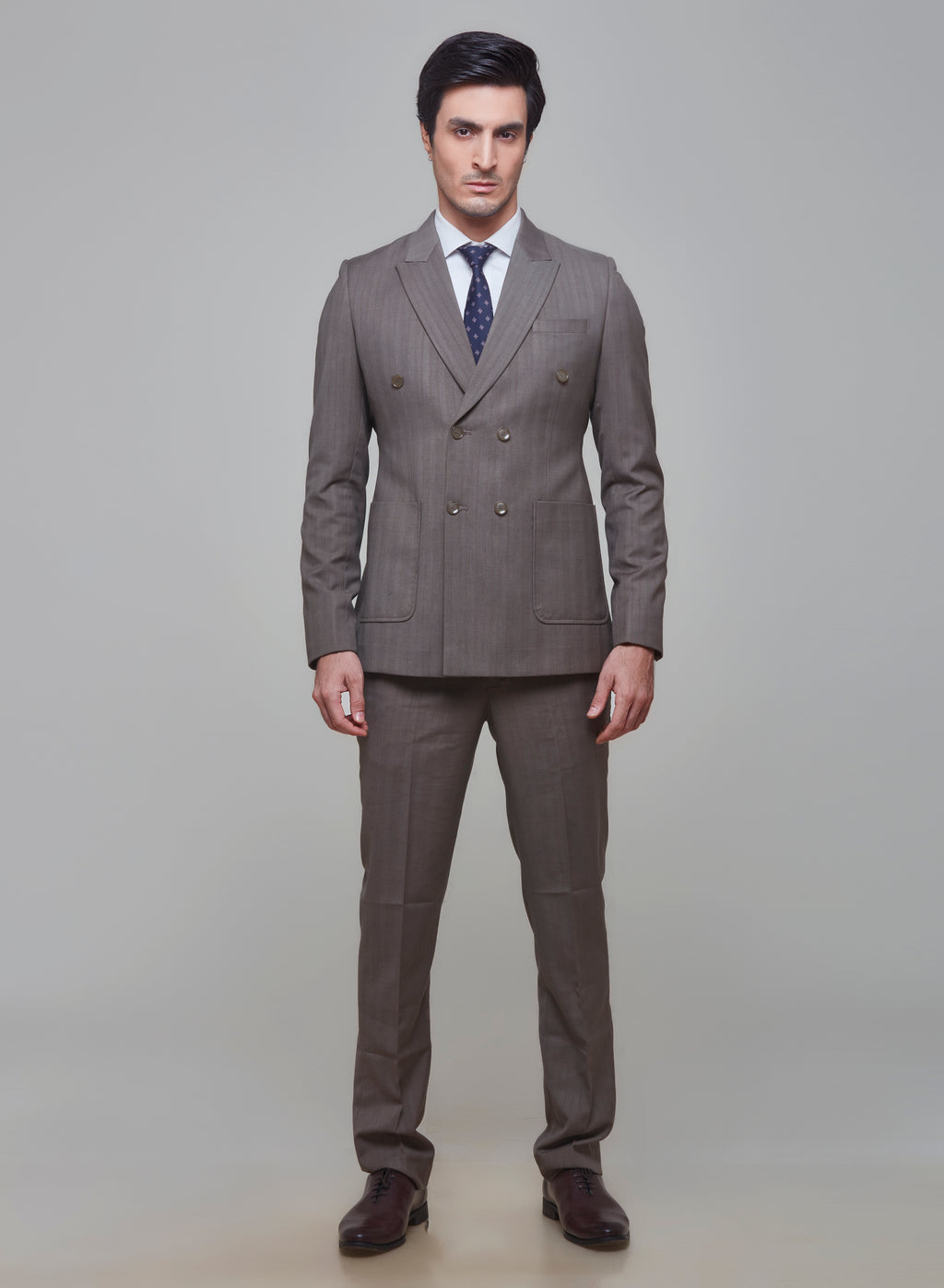 Khaki Beige Pinstripe DB Suit