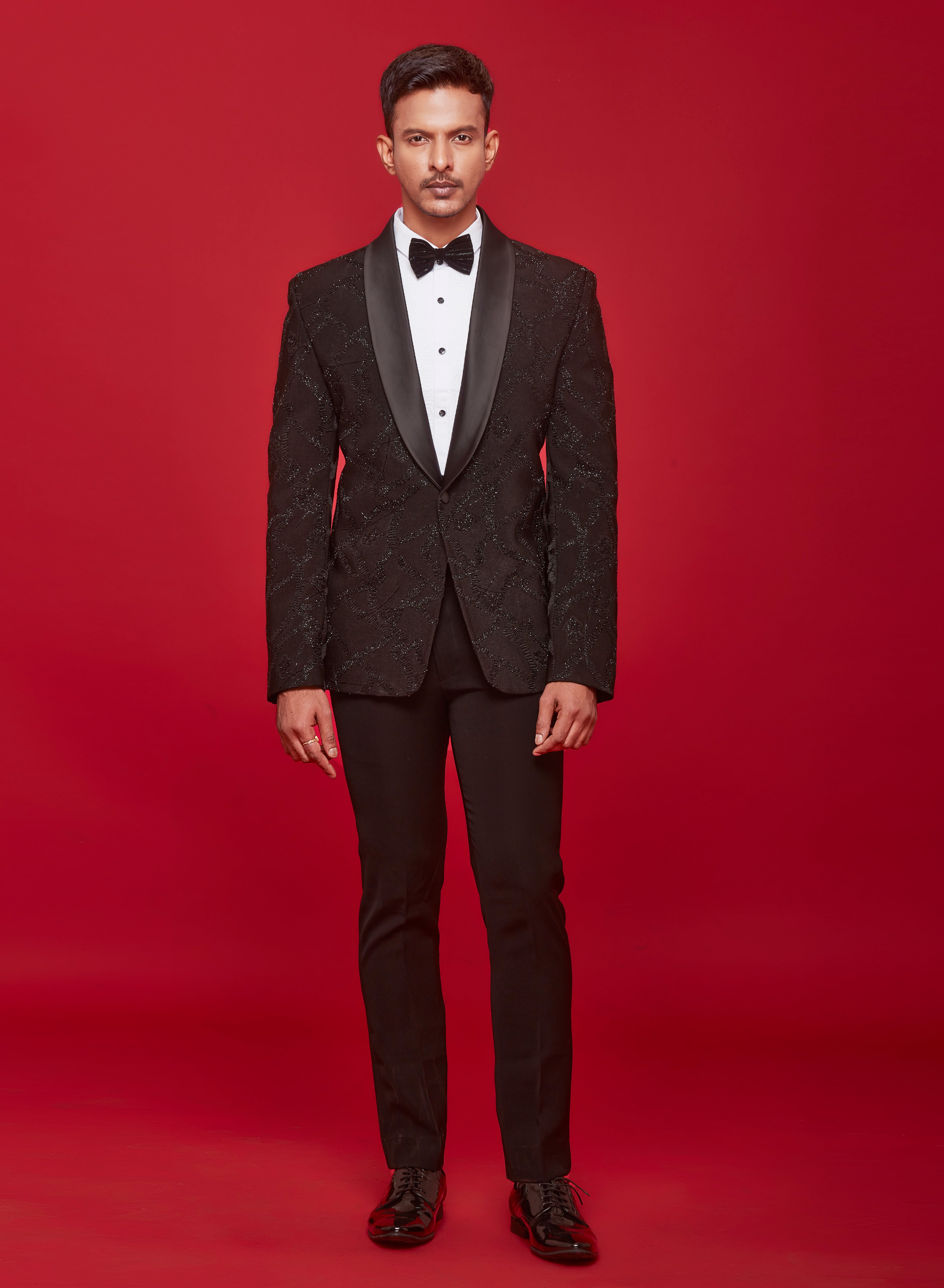 Black Graffiti Cutdana Hand Embroidered Tuxedo