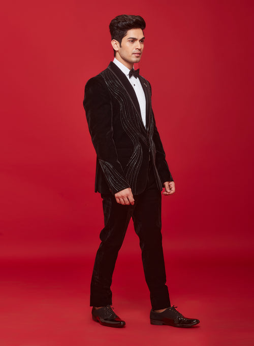 Black Handwork Tuxedo Set