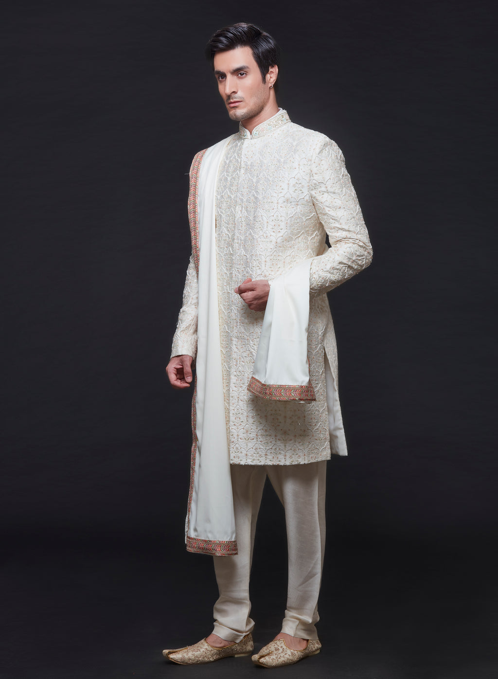 Ivory Embroidered Sherwani Set
