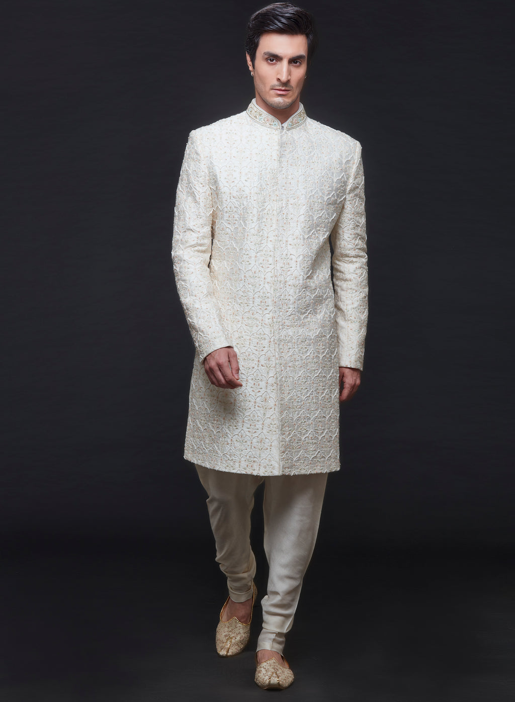 Ivory Embroidered Sherwani Set