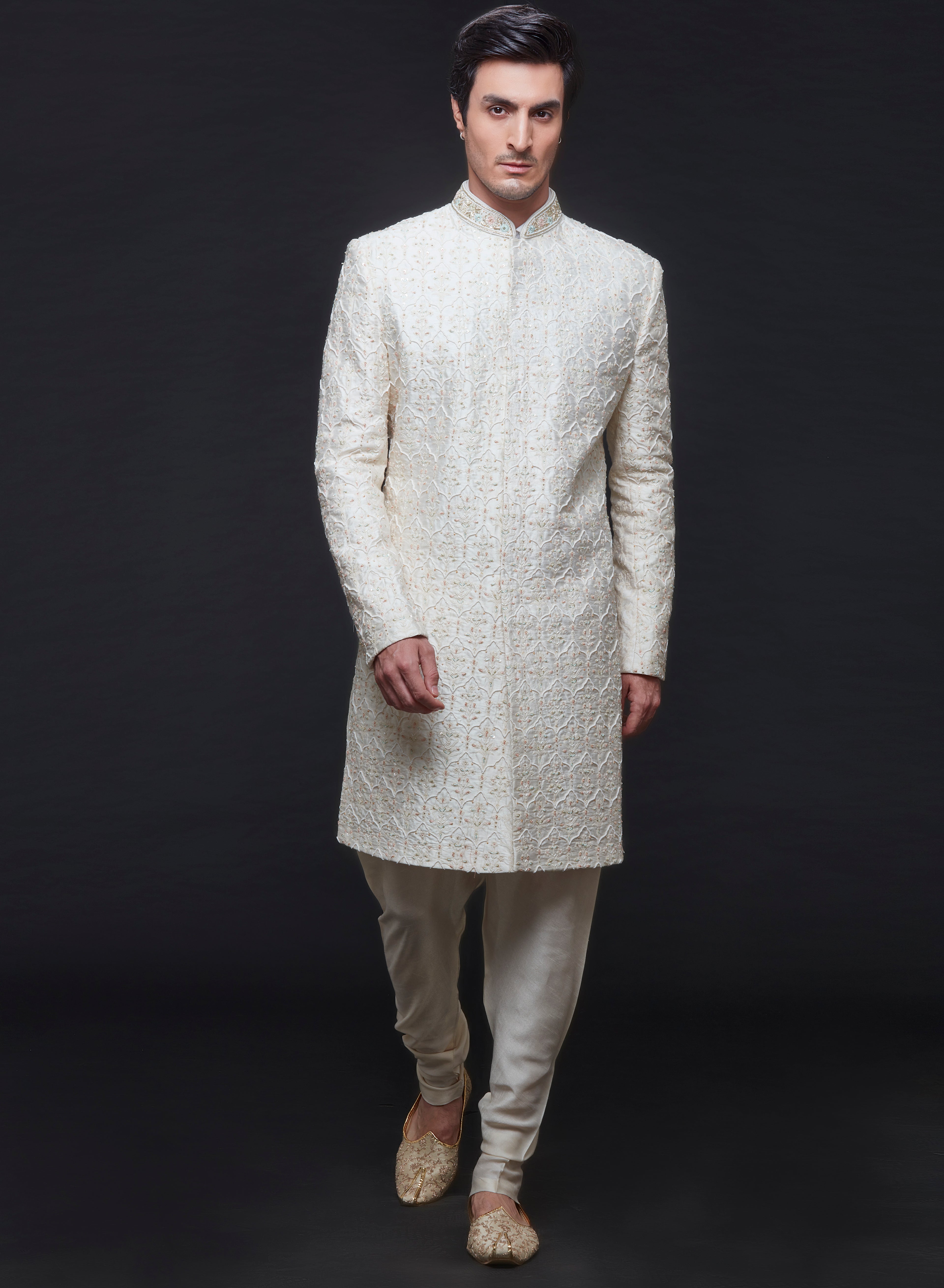Ivory Embroidered Sherwani Set