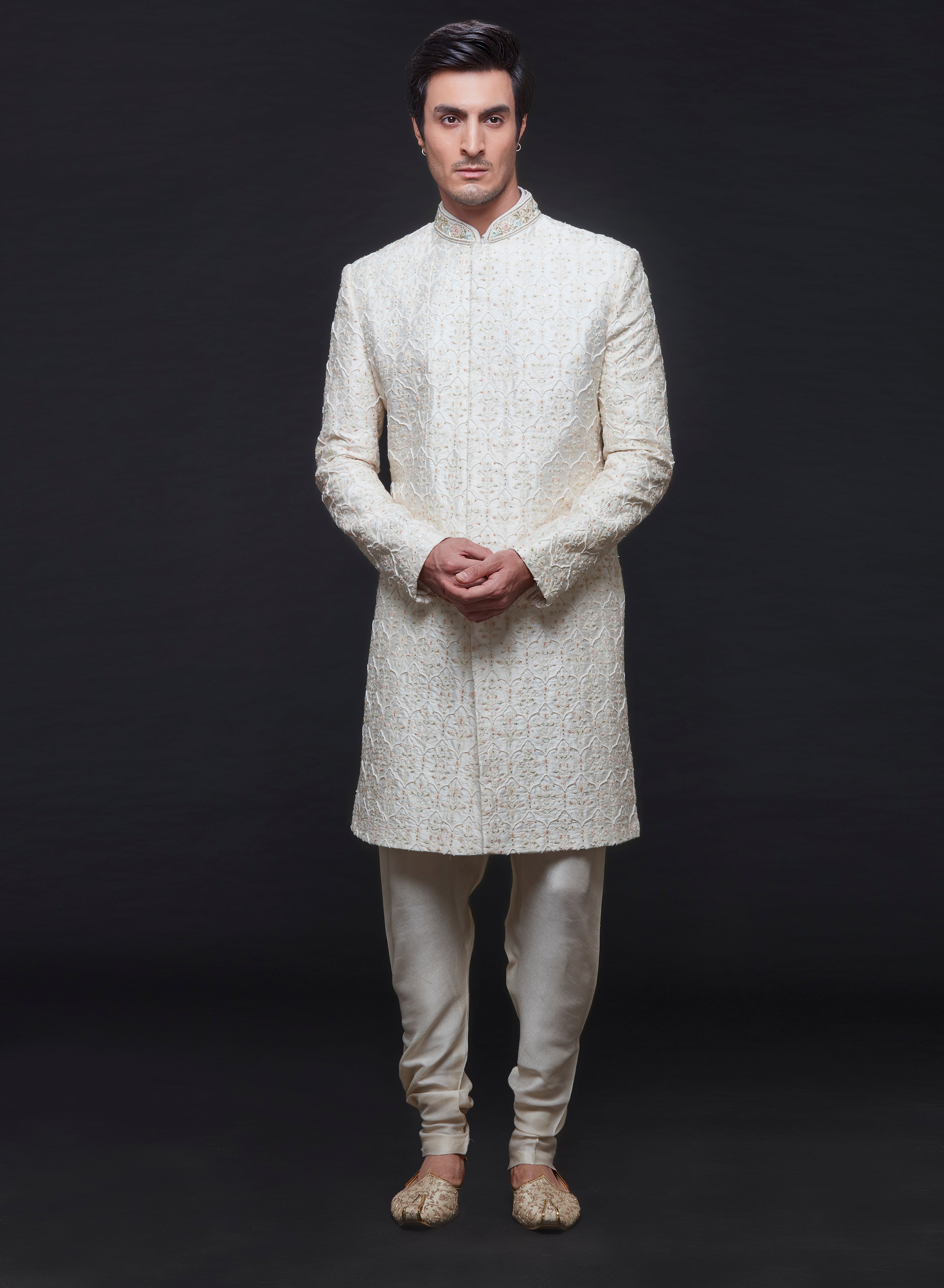 Ivory Embroidered Sherwani Set