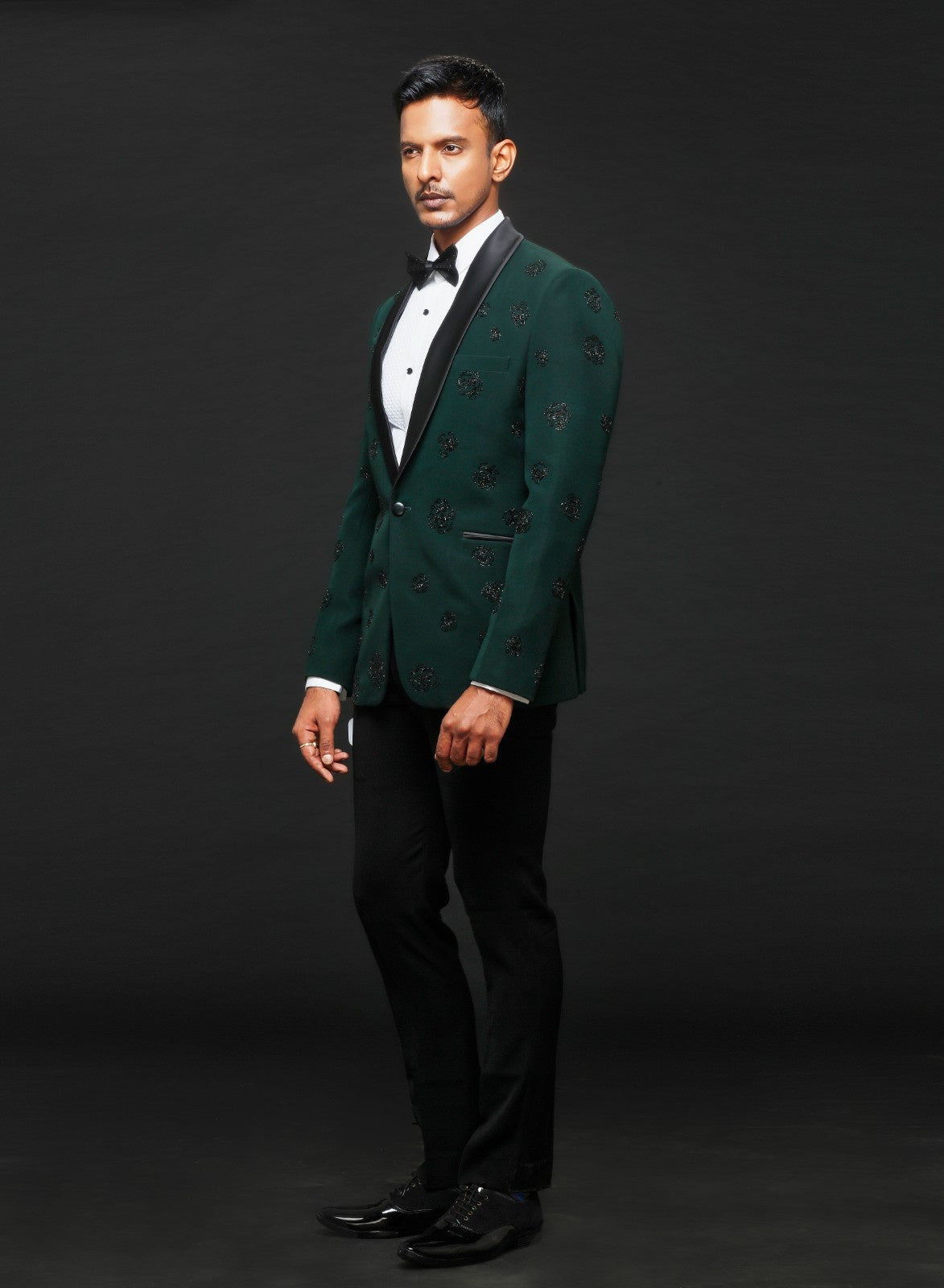 Green Floral Cutdana Tuxedo Set