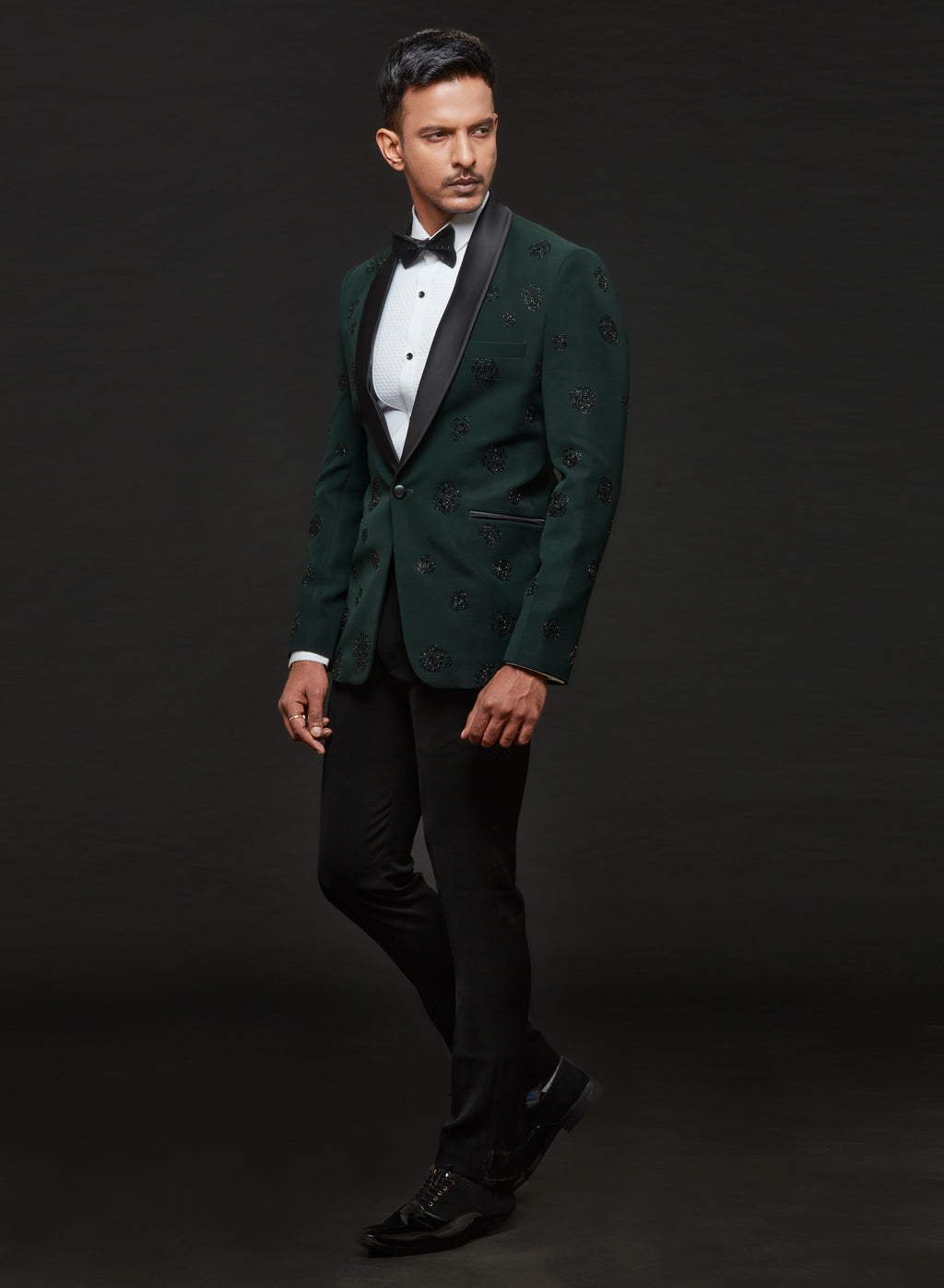 Green Floral Cutdana Tuxedo Set