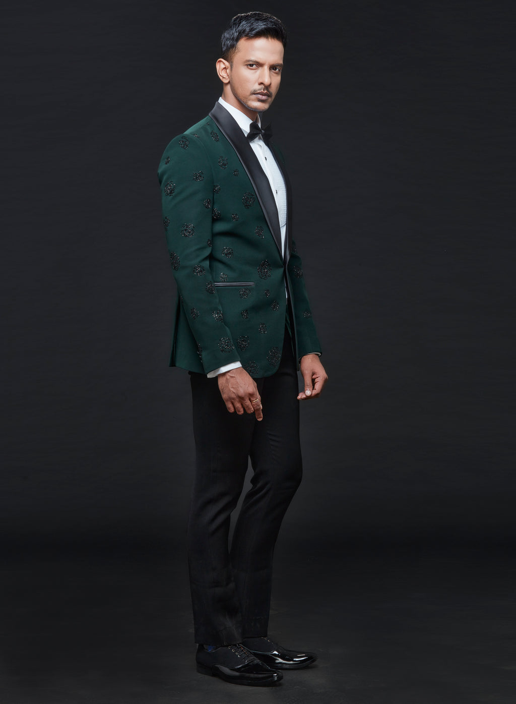 Green Floral Cutdana Tuxedo Set