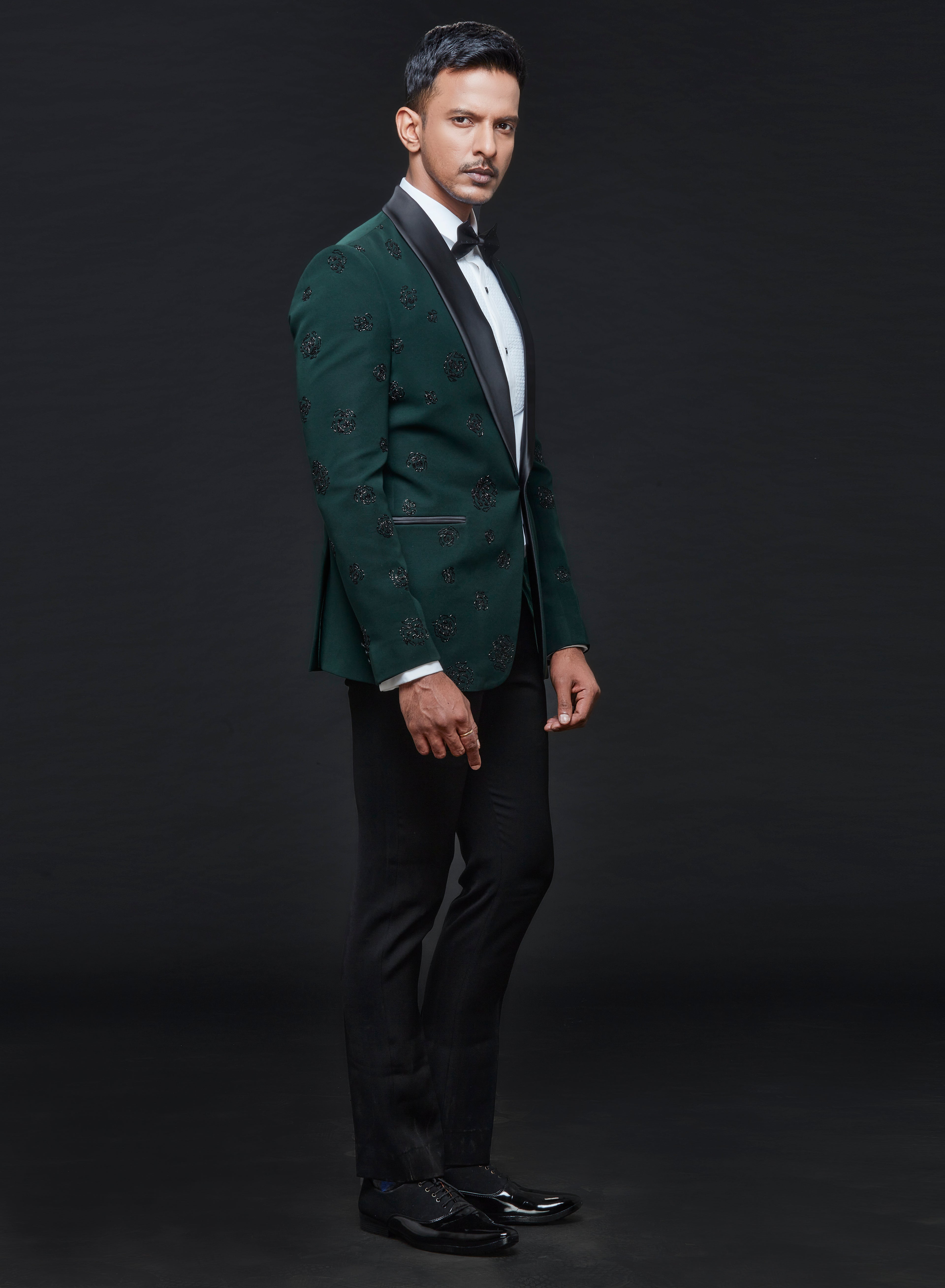 Green Floral Cutdana Tuxedo Set
