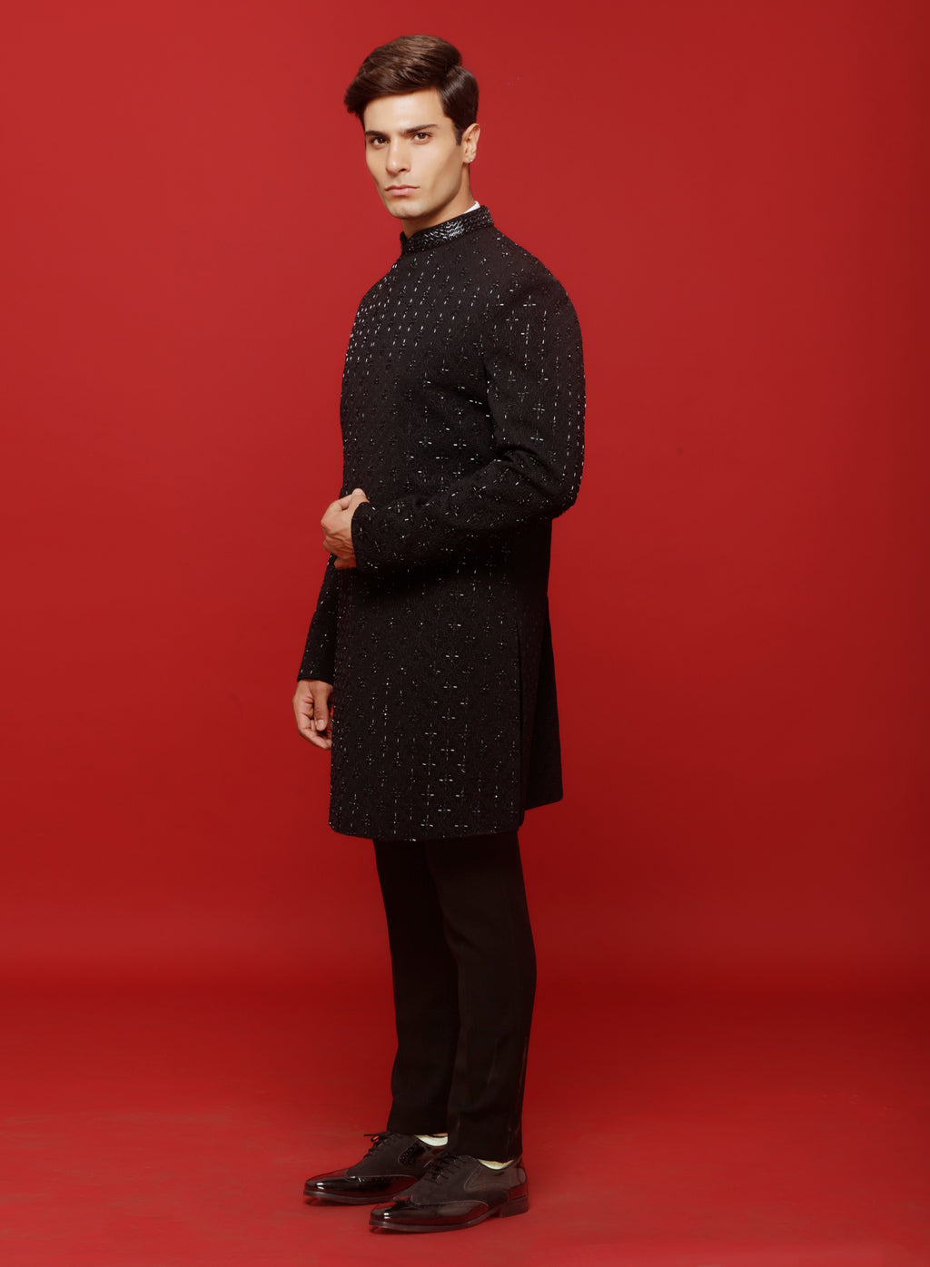 Black French Knot Cutdana Indo-Western Set
