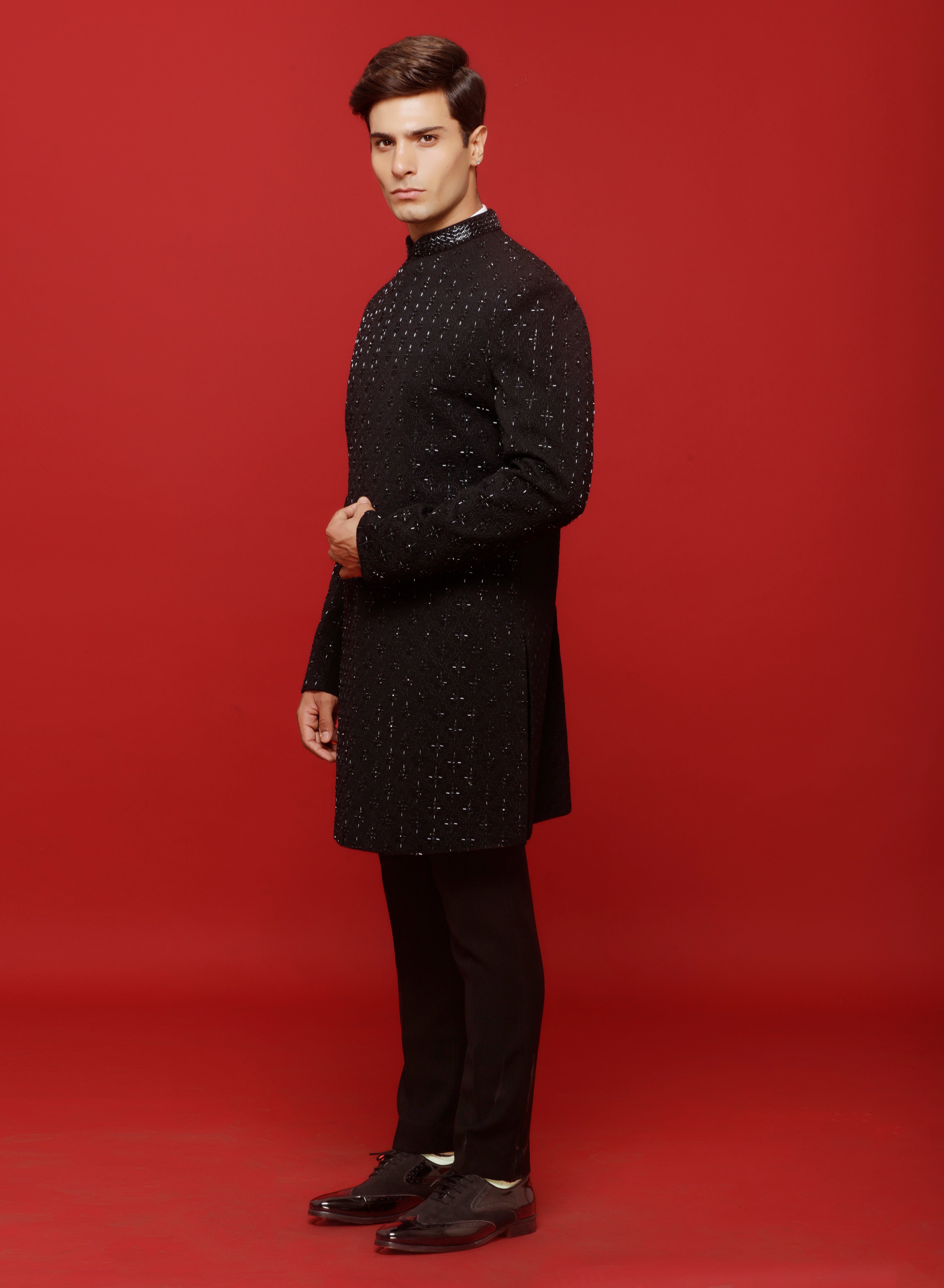 Black French Knot Cutdana Indo-Western Set