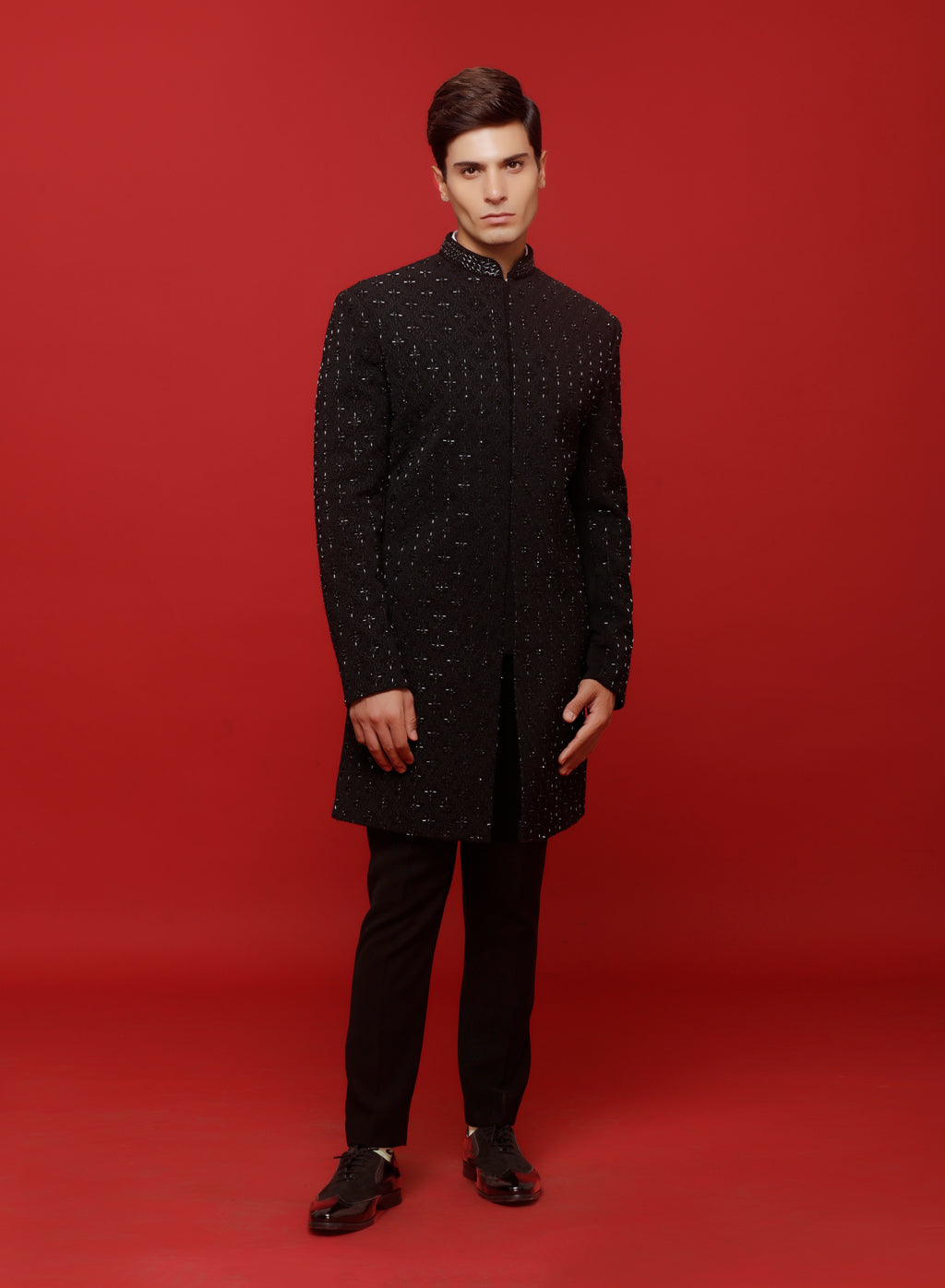 Black French Knot Cutdana Indo-Western Set
