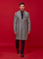 Navy Blue Herrigbone Indowestern Set