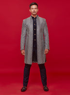 Navy Blue Herrigbone Indowestern Set