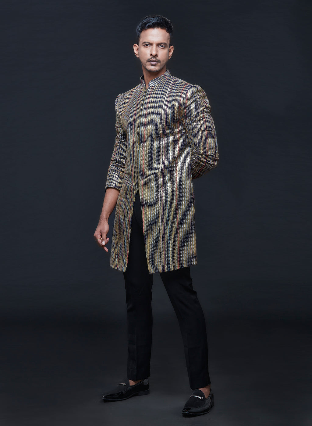 Multicolour Seqquin Zipper Sherwani Set