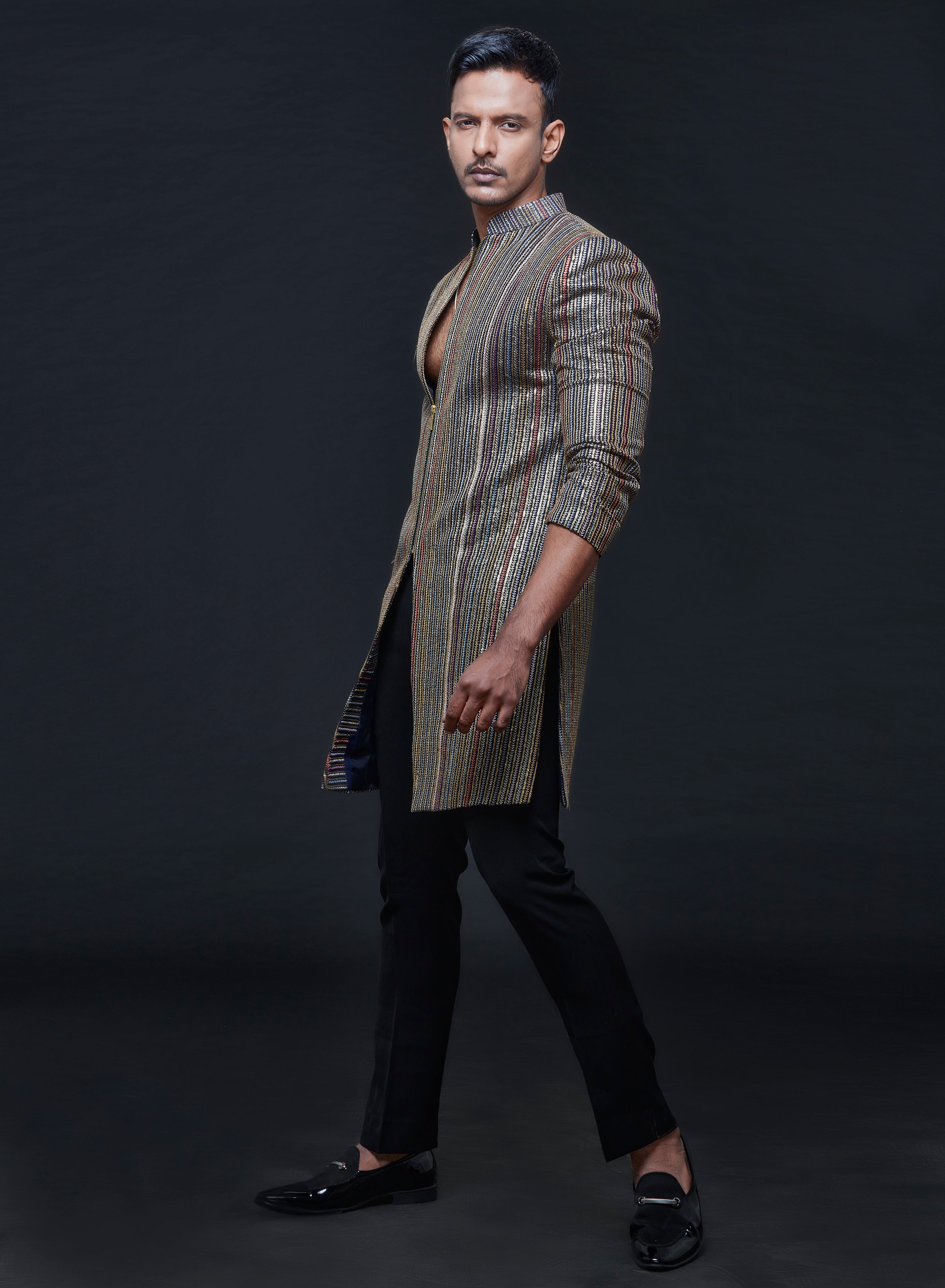 Multicolour Seqquin Zipper Sherwani Set