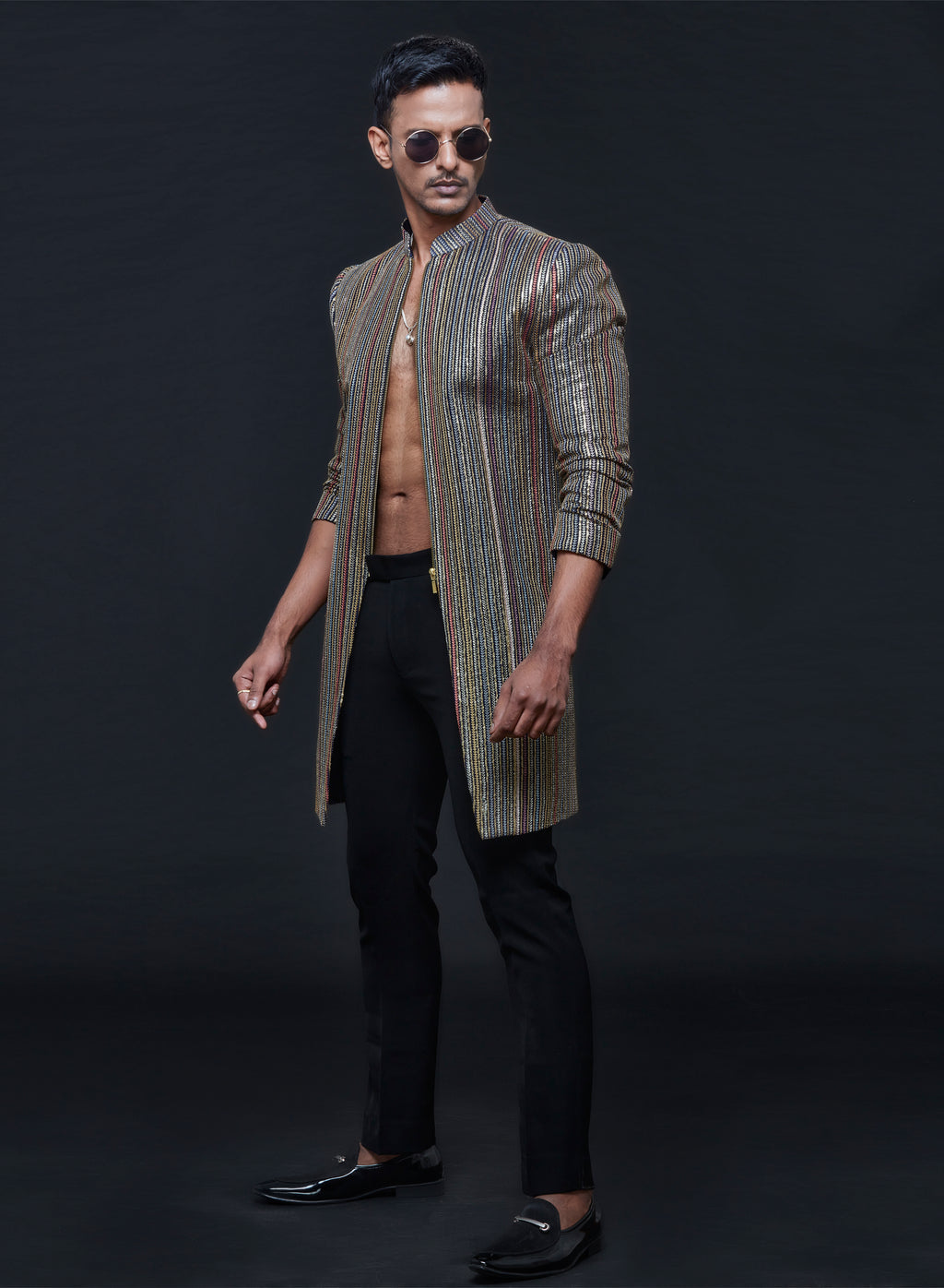 Multicolour Seqquin Zipper Sherwani Set