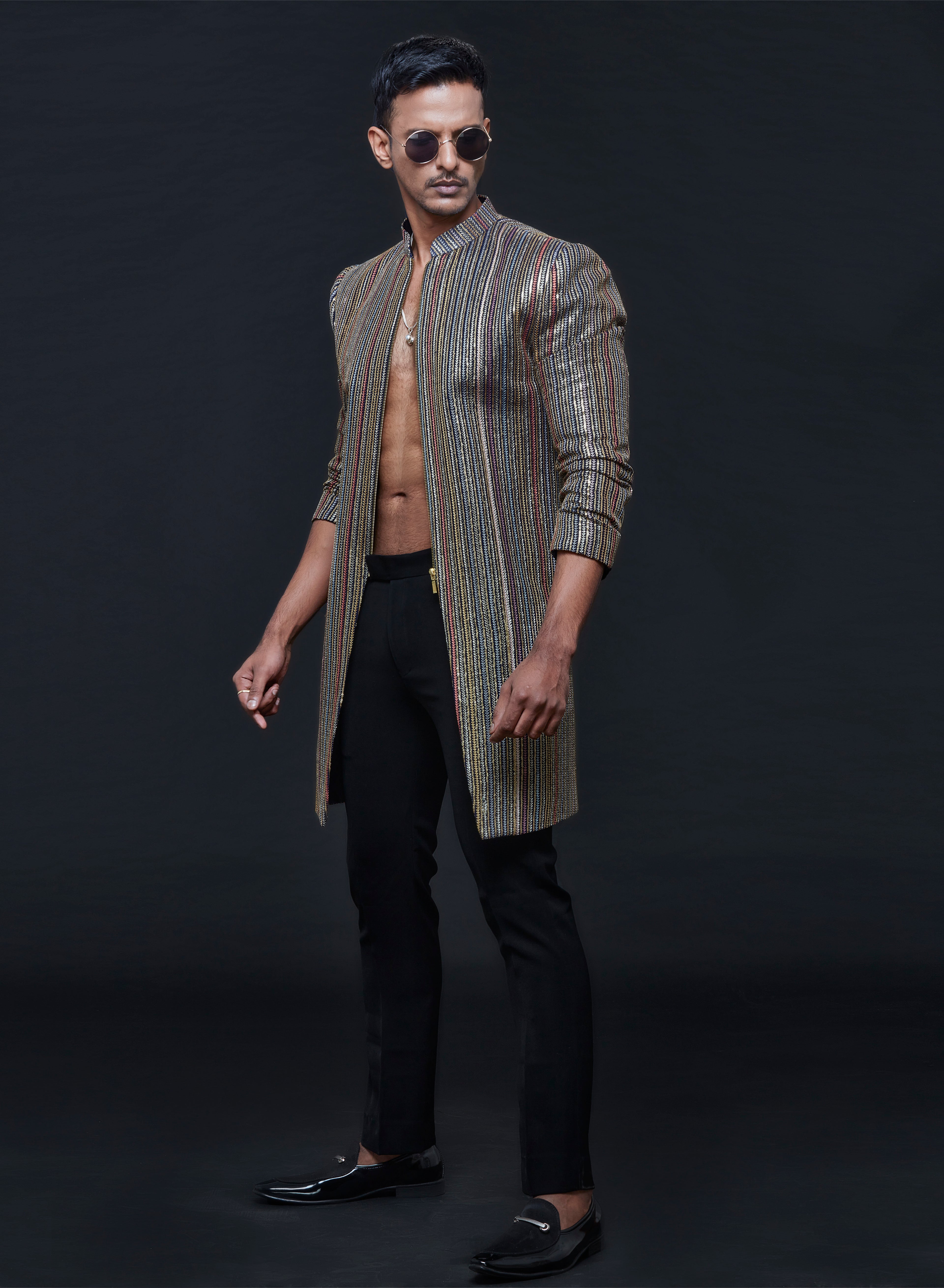 Multicolour Seqquin Zipper Sherwani Set
